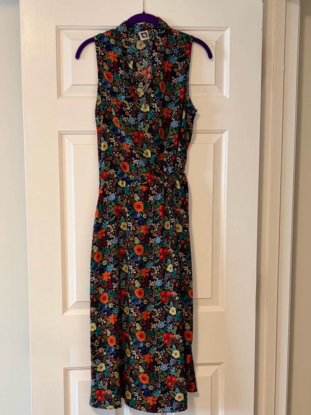 Anne Klein Dark Floral Sleeveless Midi Dress | Size 10